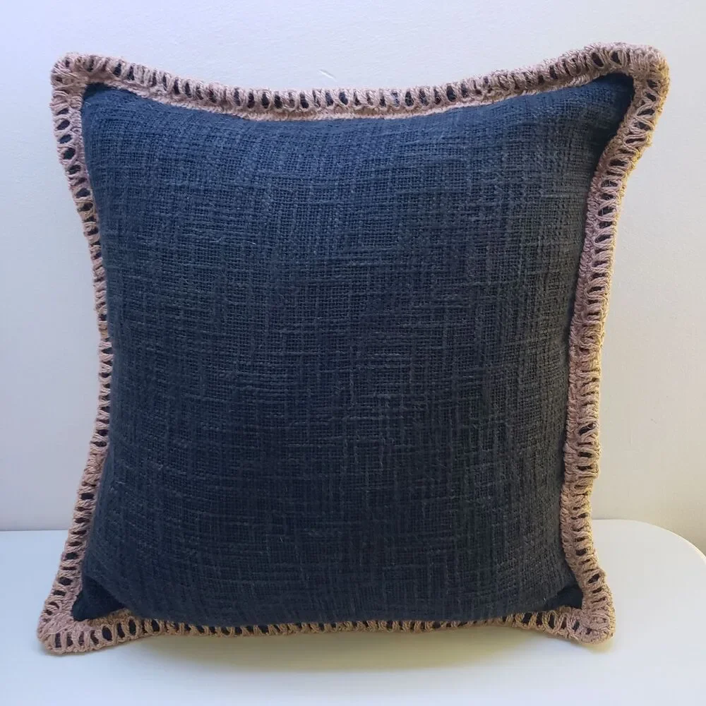 Pier 1 Black Jute Trimmed Throw Pillow 22